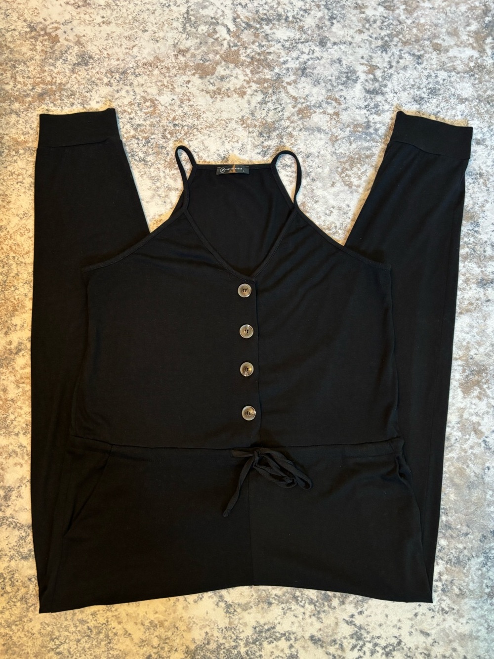 Black Button-Front Spaghetti Strap Jumpsuit